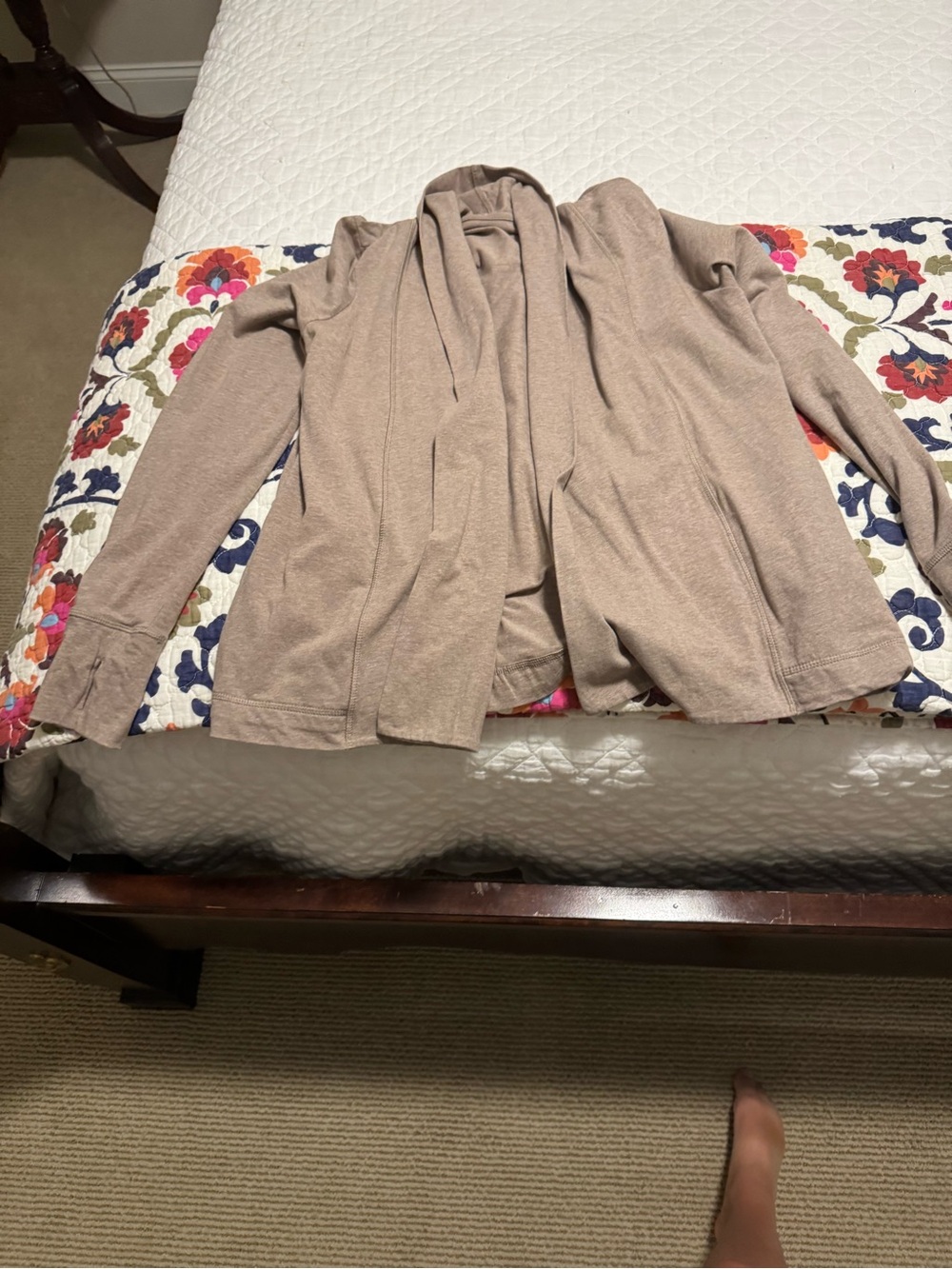 Pact Women's Taupe Open-Front Draped Cardigan Blazer